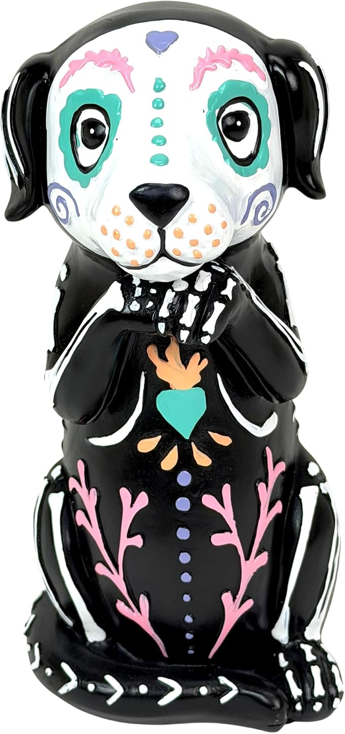 Things2Die4 Day of the Dead Skeleton Dog Figurine, 8.75 Inch Resin Statue - skull figurine