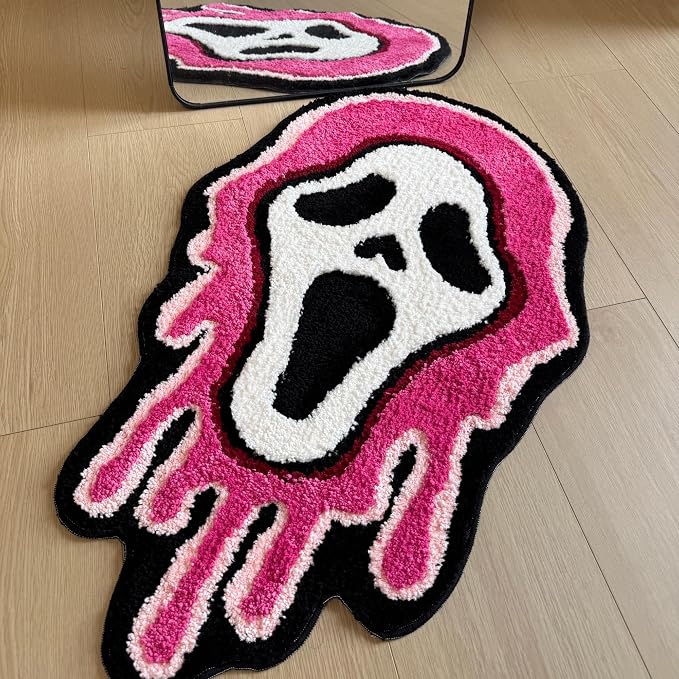 Pink Ghost Halloween Bathroom Rug, 32″x20″ Non-Slip Pink Bath Mat