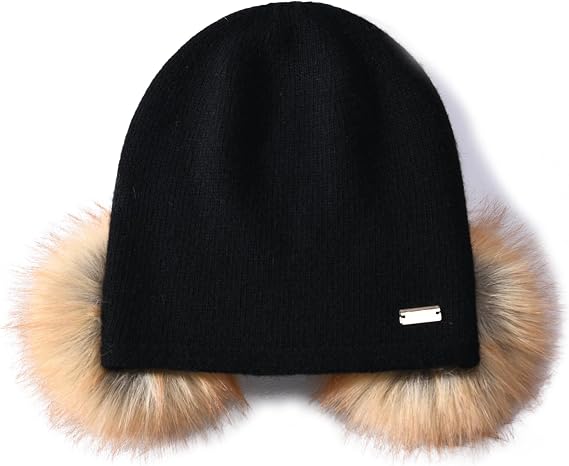jaxmonoy Winter Wool Knit Slouchy Beanie Hats for Women with Ear Flap - skull hat