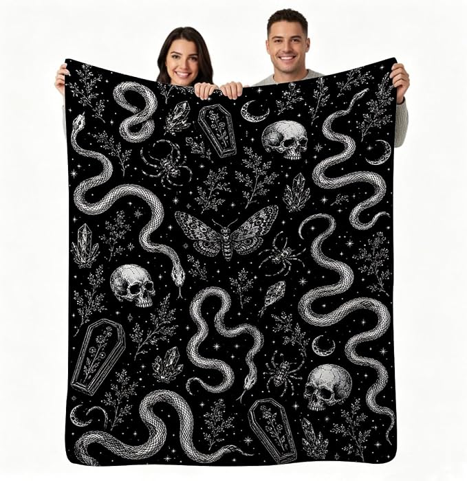 Cozy Gothic Snake Skull Throw Blanket Home Decor Gift Blanket 50" x 60" - skull blanket