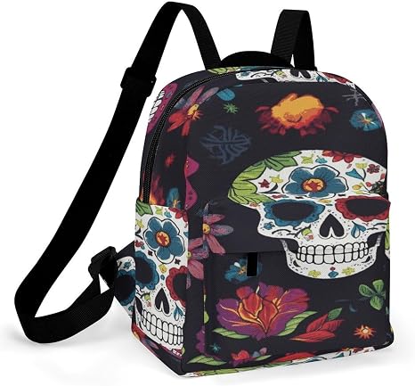 Flower Cactus Sugar Skull Casual Daypack Personal Item Bag Backpack - skull backpack