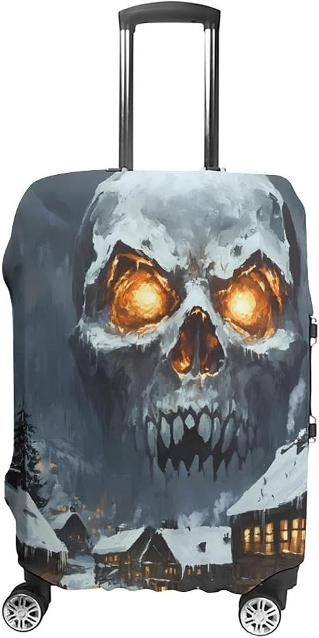 Large Ice Skull Looms over An Old Village Washable Luggage Cover 19-32 Inch - skull suitcase