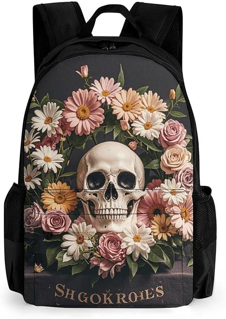 Portable Sugar Skull Backpack with Front & Side Pockets - skull backpack