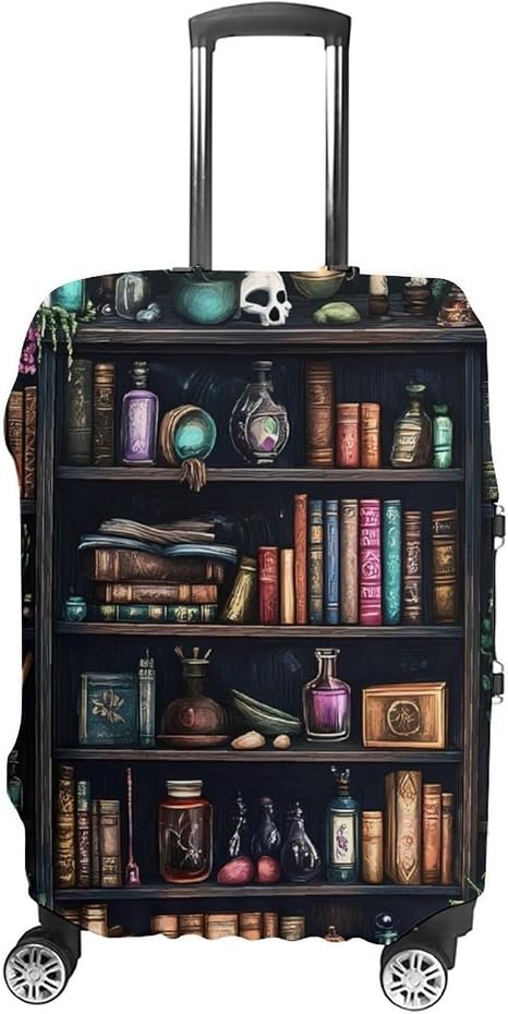 Bookshelf And Skull Washable Luggage Cover 19-32 Inch - skull suitcase