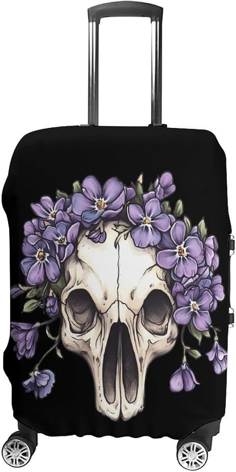 Animal Skull with Flowers Washable Luggage Cover 19-32 Inch - skull suitcase