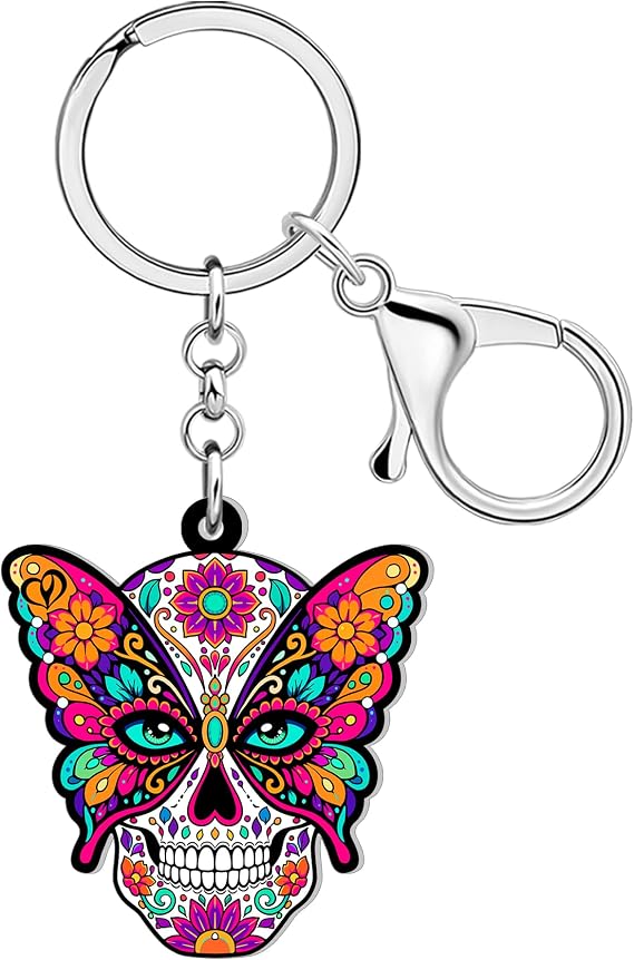 Gothic Floral Sugar Skull Keychain Halloween Gifts