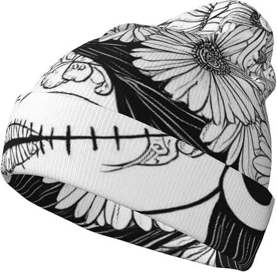 Winter Hats for Women Men Beanie Knit,Floral Sugar Skull Portrait Black - sugar skull boots