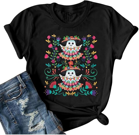 Day of The Dead Shirts Women Mexican Dia De Los Muertos T-Shirt - skull painting