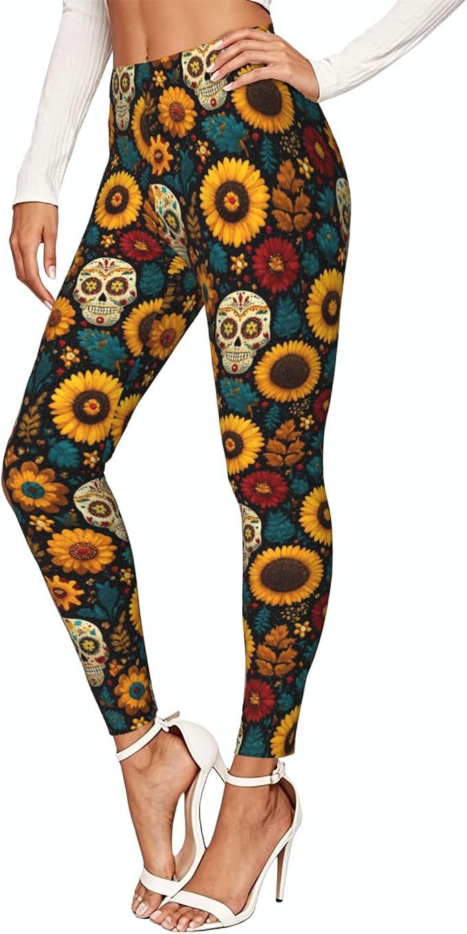 Stretch Leggings for Women,Workout Lounge Pants-Sugar Skull - skull leggings