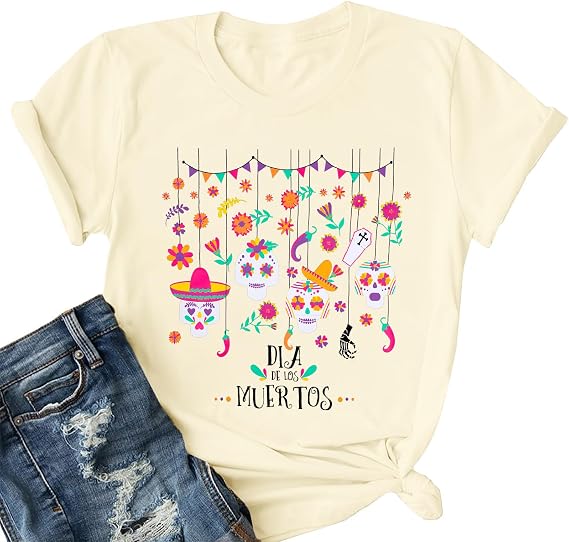 Day of The Dead Shirts Women Mexican Dia De Los Muertos T-Shirt - skull tshirt