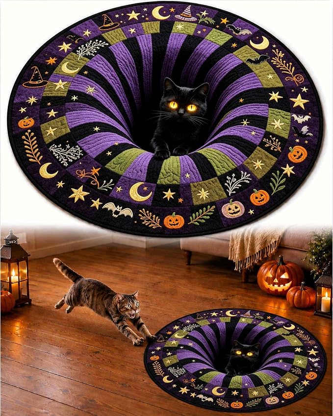 CZBZ Halloween Rug, 3D Vortex Optical Illusion Abyss Round Area Rug - skull carpet