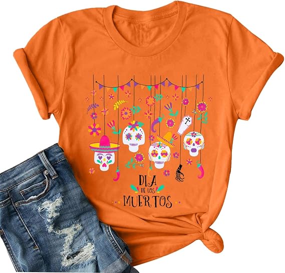 Day of The Dead Shirts Women Mexican Dia De Los Muertos T-Shirt - skull painting