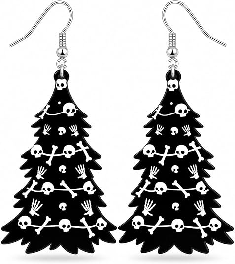 Gothic Christmas Earrings for Women Black Acrylic Christmas Tree Earrings - skeleton