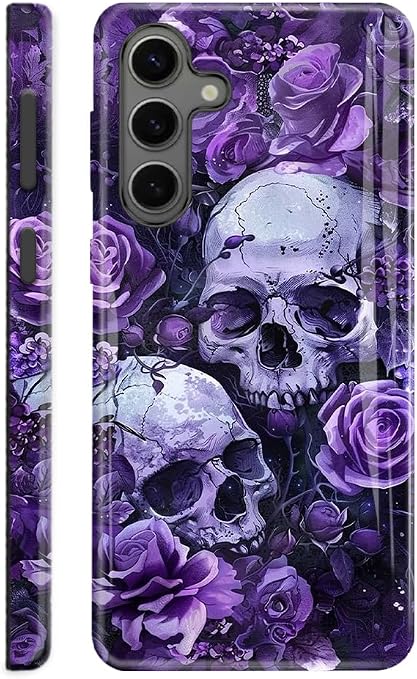 Compatible for Samsung Galaxy S26 FE 5G Phone Case,Skull Purple Roses - Skull phone case