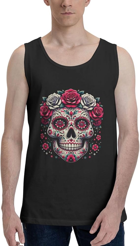 Augenstern Men Dead Day Sugar Skull Sleeveless Cotton Tank Top Shirt - skull tank tops