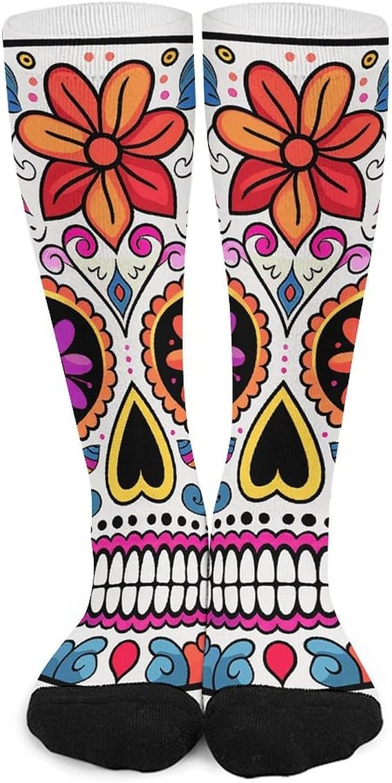 Knee High Socks Sugar Skull Long Tube Boot Seamless Toe - sugar skull boots
