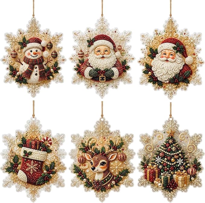 Kkyvean DIY Diamond Art Christmas Ornaments Kit, 6 Pcs 5D Round Diamond Painting Ornaments with Hanging String, Xmas Tree Hanging Decorations DIY Craft Holiday Gift - skull painting