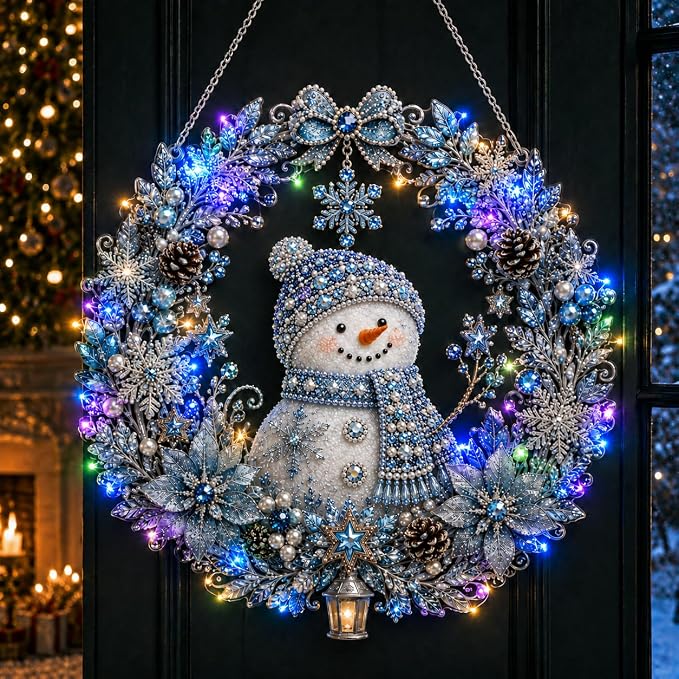 Christmas Pearl Diamond Painting Kit with LED String Lights (SNM 1, 12in) - skull wreath