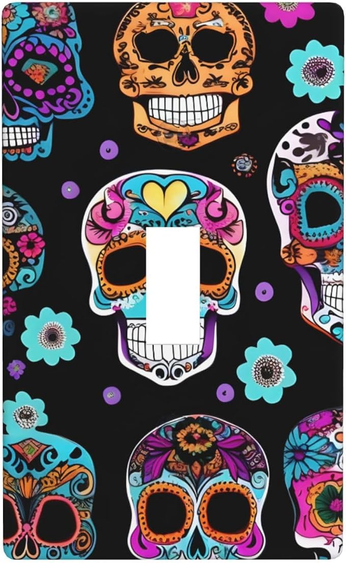 Sugar Skull Print Single Gang Toggle Light Switch Plate Decor, Standard Size 1-Gang 4.50" X 2.76" - skull plate