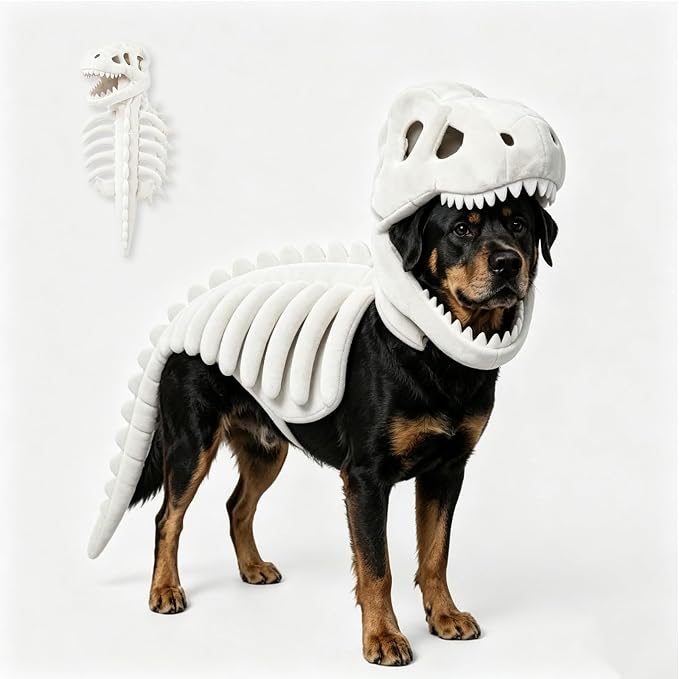 Dog Dinosaur Skeleton Costume, Large Dog Halloween Outfit - skeleton
