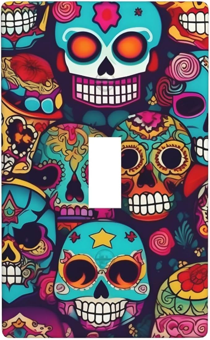 Sugar Skulls Print Single Gang Toggle Light Switch Plate Decor, Standard Size 1-Gang 4.50" X 2.76" - skull plate