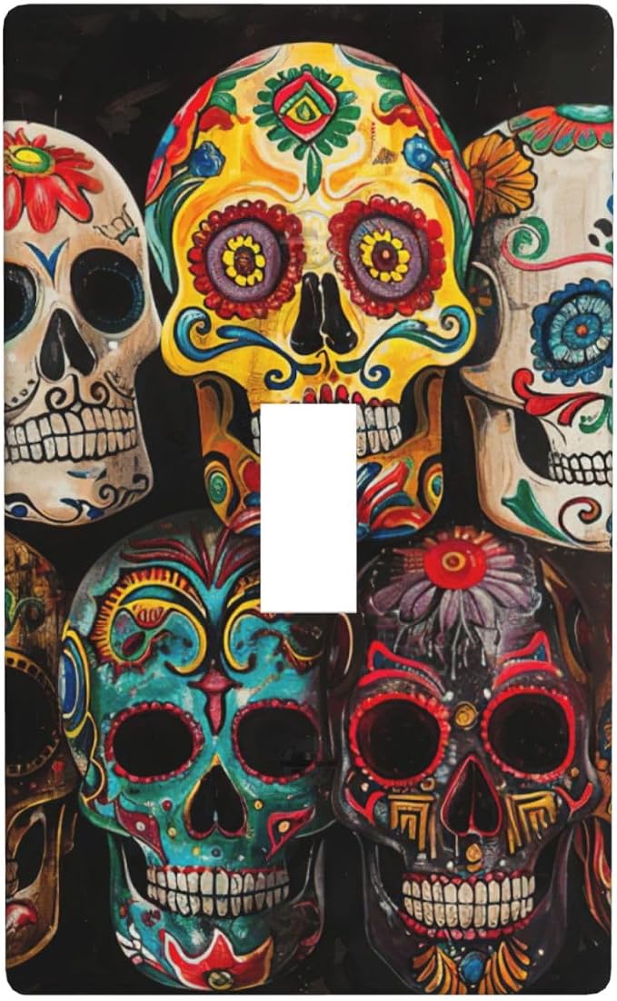 Sugar Skulls Print Single Gang Toggle Light Switch Plate Decor, Standard Size 1-Gang 4.50" X 2.76" - skull plate