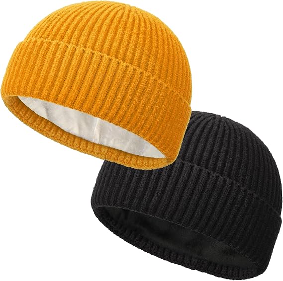 Short Wool Fisherman Beanie for Men Women Fleece Lined Winter Hat - skull watch