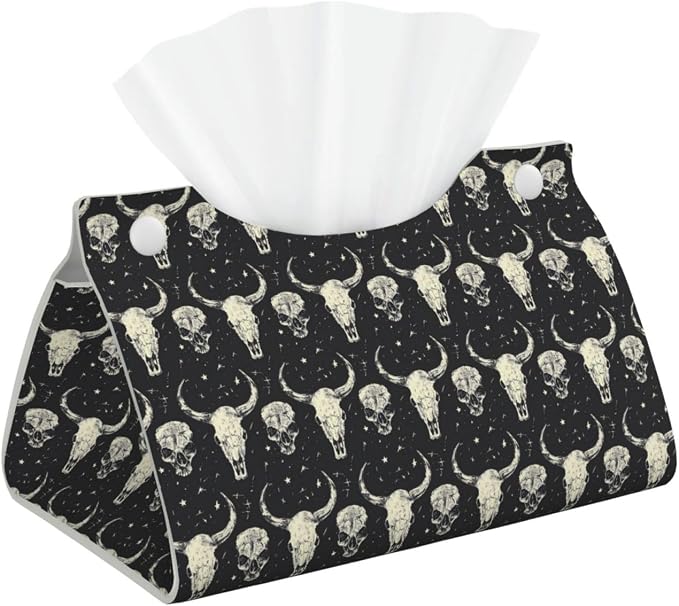 Ox Skull and Human Skull Rectangle Tissue Box Cover - skull toilet paper