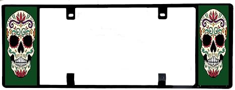 Sugar Skull License Plate Frame, License Plate Holder - Green - skull plate