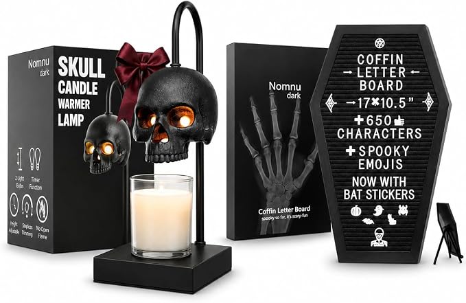Skull Candle Warmer Lamp & Coffin Letter Board Gothic Home Decor Bundle - skull lamp