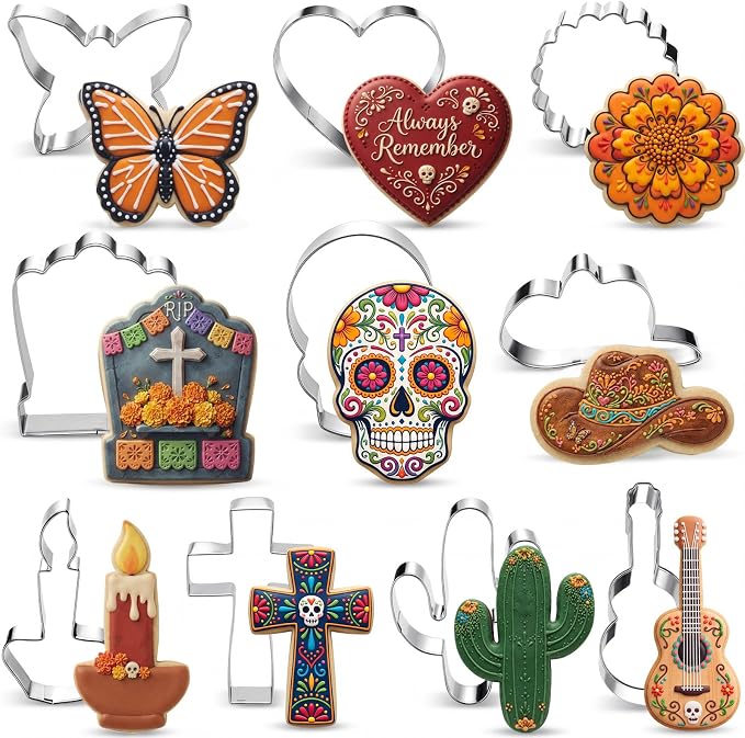 10 Pcs Day of The Dead Sugar Skull Cookie Cutters Set, Stainless Steel - skull candle