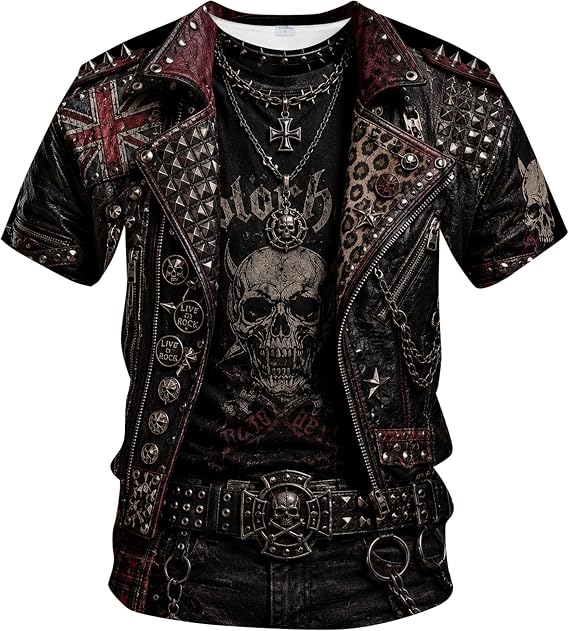 Blissboy Funny Cosplay Graphic T-Shirt Novelty Short Sleeve Crewneck Shirt - skull jacket
