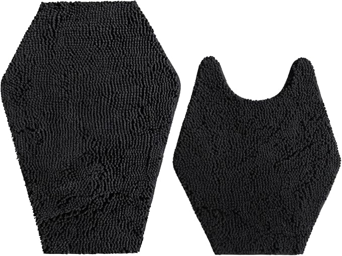 Coffin Bath Mat and U-Shaped Toilet Rug 2-Piece Set,Gothic Bath Mat Decor