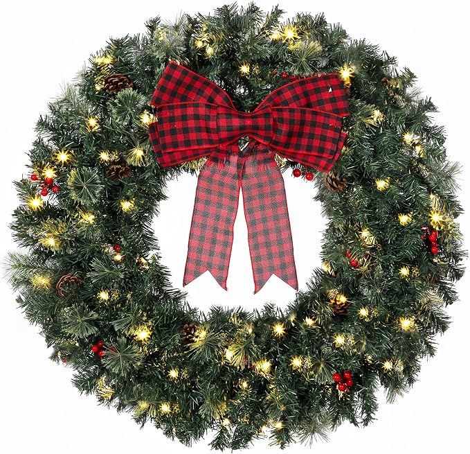 HOMCOM 36 in Pre-Lit Crestwood Spruce Artificial Christmas Wreath, Green - skull wreath
