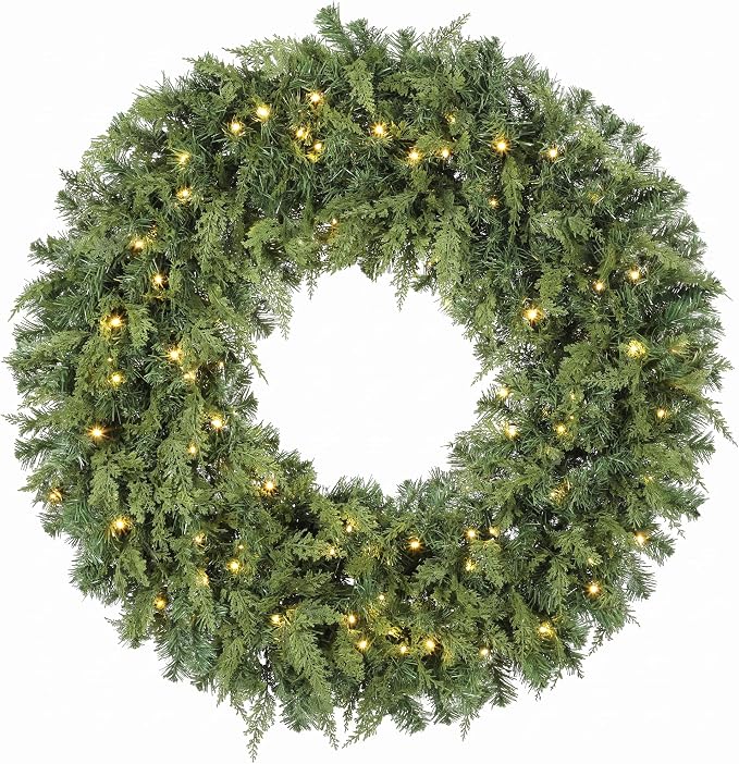 HOMCOM 36 in Pre-Lit Cedar Artificial Christmas Wreath with 360 Tips - skull wreath