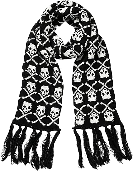 AIBEARTY Skull Knit Scarf Thick Warm Tassel Winter Neck Warmer - skull jacket