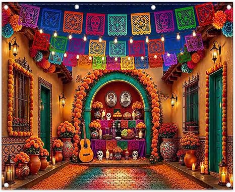 Fabric 7x5ft Day of The Dead Backdrop Día De Los Muertos Background - skull carpet