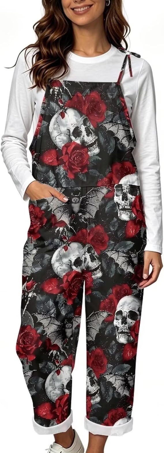 Overalls for Women Loose Fit Jumpsuits Fall Outfits - skull jacket