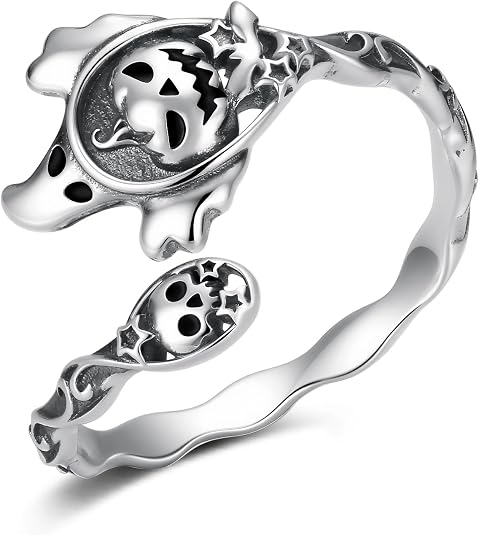 925 Sterling Silver Halloween Ring Adjustable Open Spoon Ring for Women