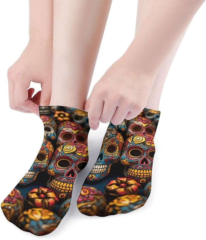 5 Pairs Colorful Sugar Skulls Ankle Socks Breathable Low Cut Short Socks - sugar skull costume