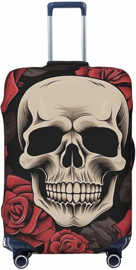 Black Skull with Roses Luggage Cover Protector Fit 29-32 Inch - skull suitcase
