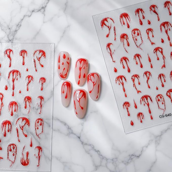 1Pcs Halloween Nail Stickers for Nail Art 5D Embossed Red Blood Drip Nail Decals Gothic Nail Art Stickers Horror Blood Drop Nail Design Spooky Halloween Nail Decorations for Women DIY Manicure - skull sticker