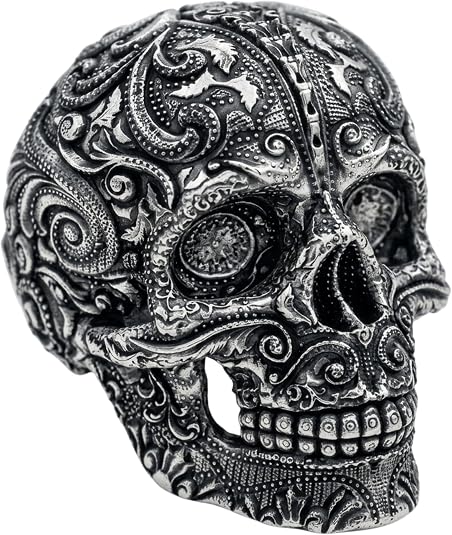 Day of the Dead Sugar Skull Ring 925 Sterling Silver Gothic Signet for Men - skull ring