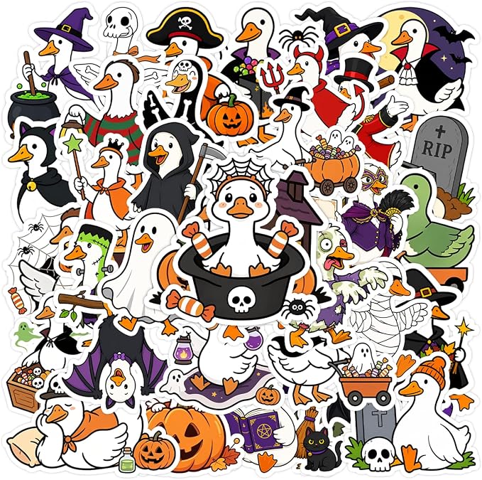 120PCS Halloween Funny Goose Stickers, Halloween Goose Party Favors Birthday Party Decorations Vinyl Waterproof Stickers for Water Bottle Laptop Luggage Helmet Gifts for Teens Boys Girls Adult - skull sticker