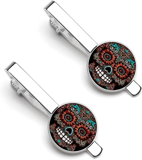 Sugar Skulls Day of The Dead Tie Clips For Men 2Pcs Tie Bar Pin - skull tshirt