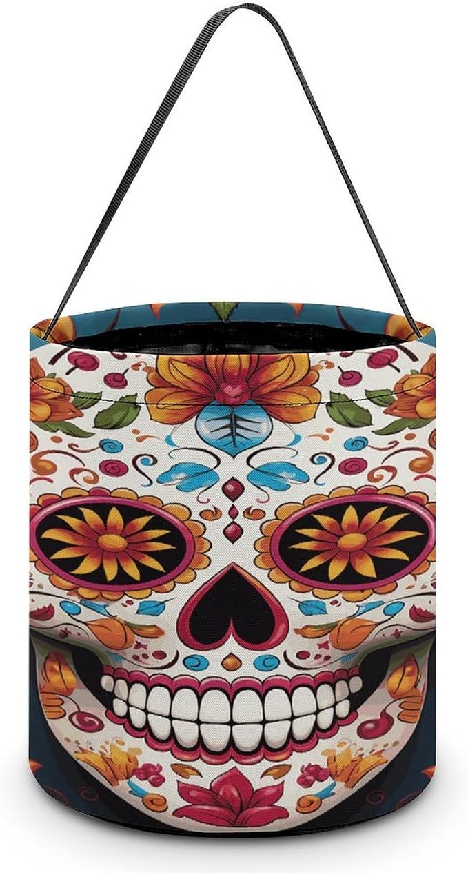 NLLZZ Colorful Sugar Skull Halloween Candy Bag, Trick Or Treat Bucket - skull toilet paper
