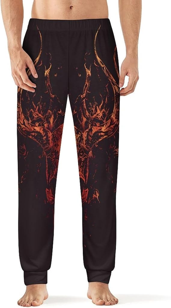 Flame Heavy Metal Skull Mens Pajama Pants Sleep Pjs Elastic Waist Lounge Sleepwear Warm Pj Bottoms 6X-Large - skull pajamas