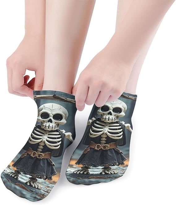 5 Pairs Skull Ankle Socks Breathable Low Cut Short Socks - sugar skull costume