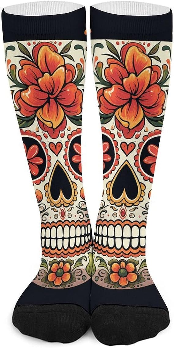 Colorful Sugar Skull Knee High Soccer Socks Moisture Wicking - sugar skull costume