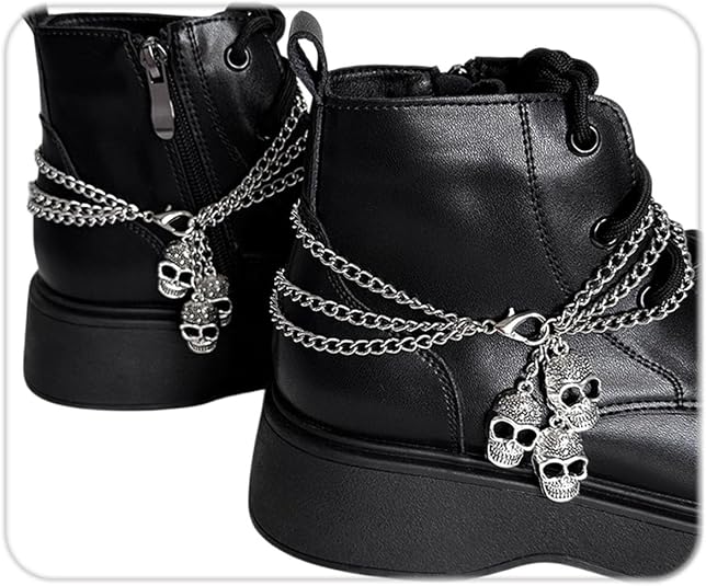 2PCS Gothic Skull Boot Chains for Women Men Shoe Accessories - sugar skull boots